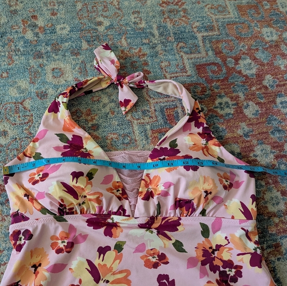 Lands End Tankini Halter Top Women's 12 Pink/Yellow Floral Mesh Accent Bra 111 - Picture 7 of 9